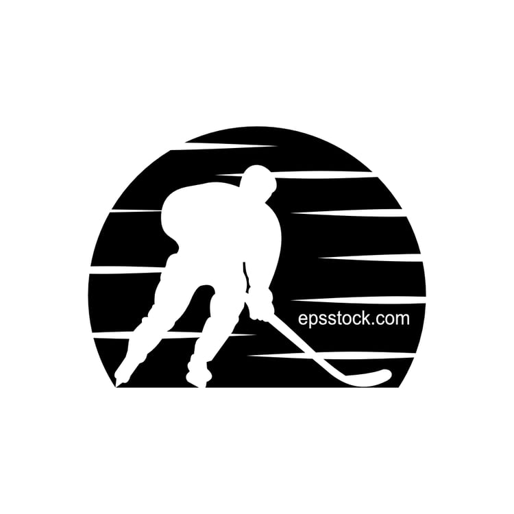 hockey player logo, black isolated silhouette