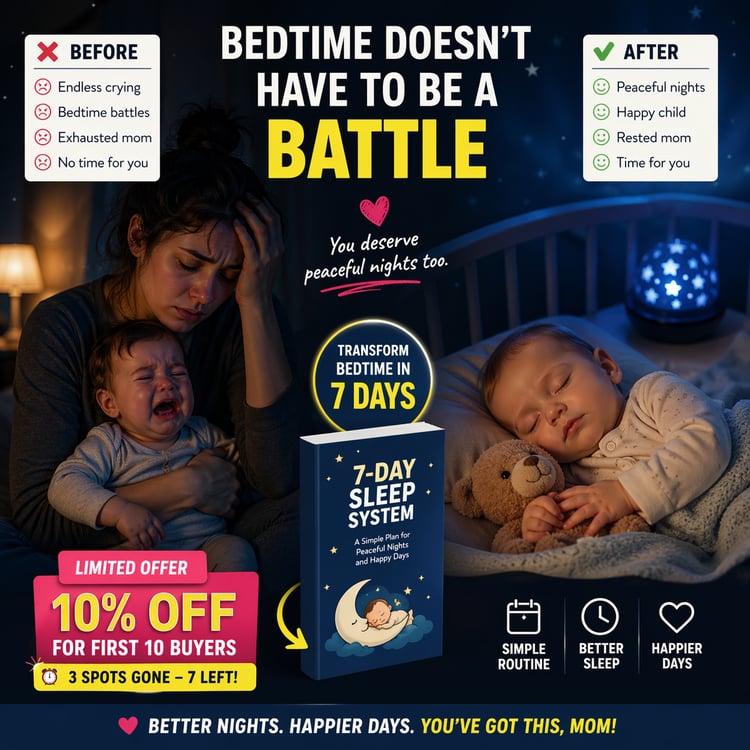 Struggling with bedtime every night?  Turn chaos into calm with this simple 7-day sleep system designed for busy moms and tired kids.  This isn’t just a collection of bedtime stories… It’s a complete routine that helps your child relax, feel safe, and fall asleep faster — without stress or tears.  ✨ What makes this different?  ✔ Calming bedtime stories that soothe your child’s mind   ✔ A simple step-by-step bedtime routine   ✔ Reward system to encourage positive behavior   ✔ Designed for kids ages 3–6   ✔ Easy to use — no experience needed