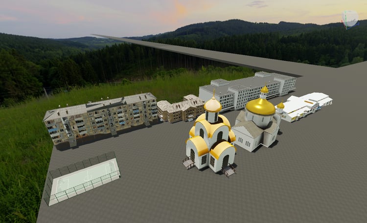 Roblox brutalist architecture models with concrete style