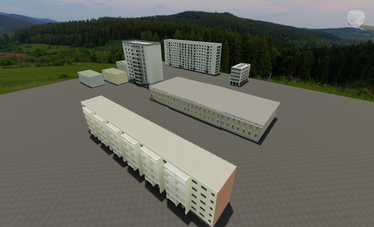 Roblox brutalist concrete structure building pack with modular design
