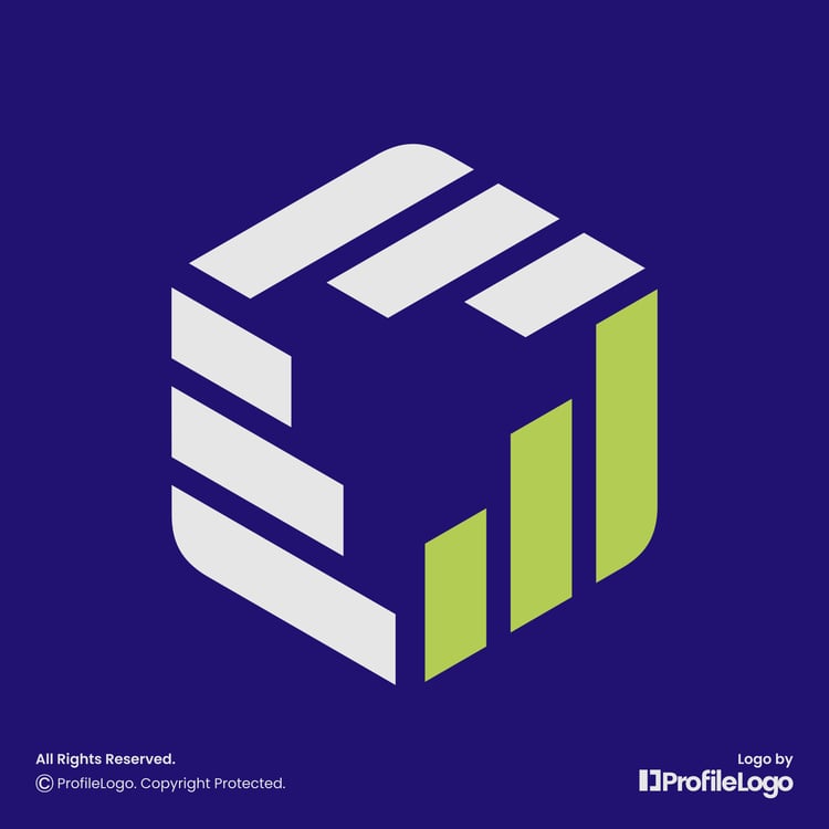 Modern hexagon marketing chart logo for sale by ProfileLogo with navy blue background