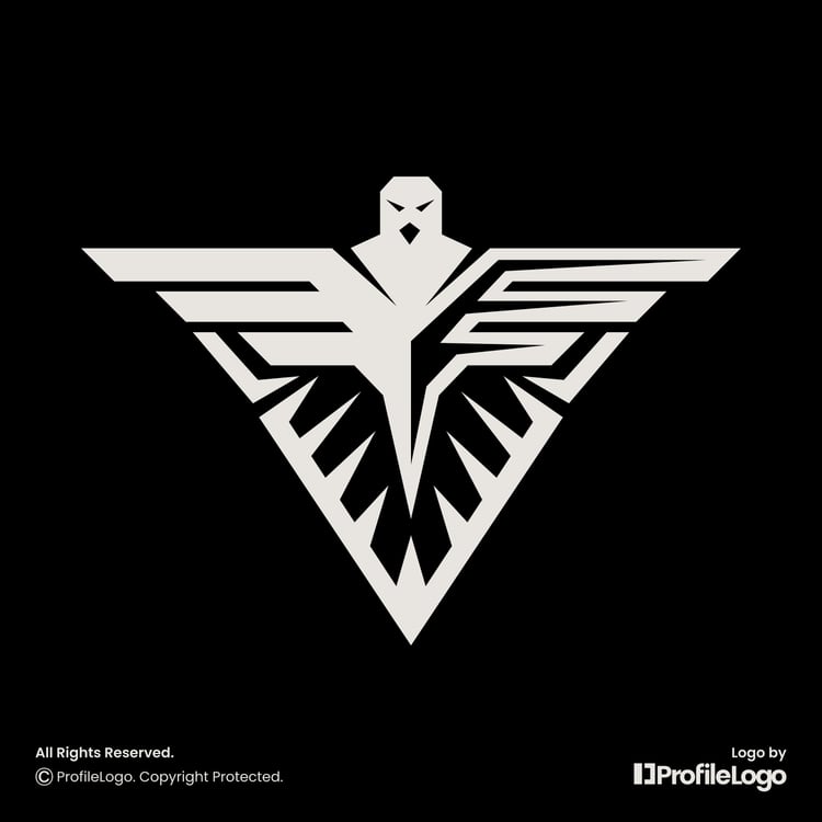 Strong abstract eagle bird logo for sale by ProfileLogo with black background