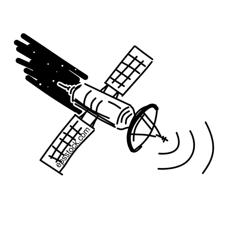 Satellite in space, black isolated silhouette