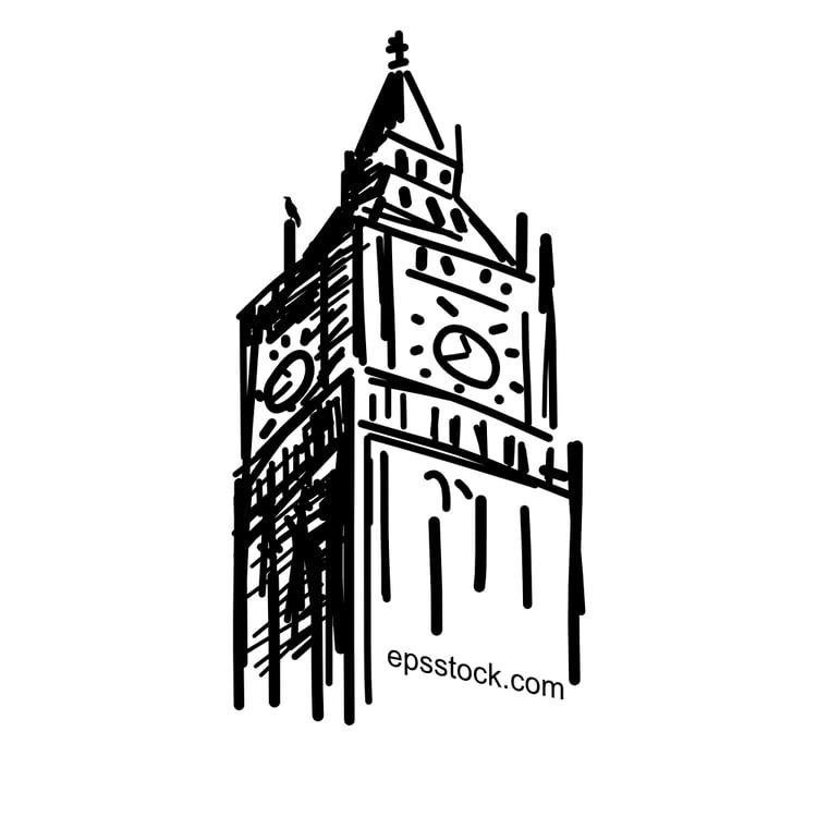 big ben botton wiev, black isolated silhouette