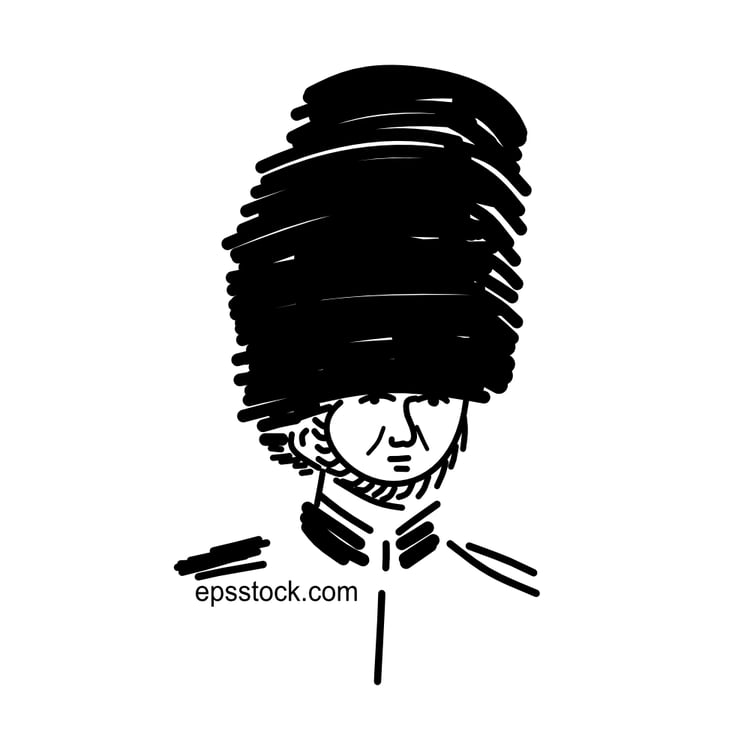 British Soldier Wearing Traditional Bearskin Hat, black isolated silhouette
