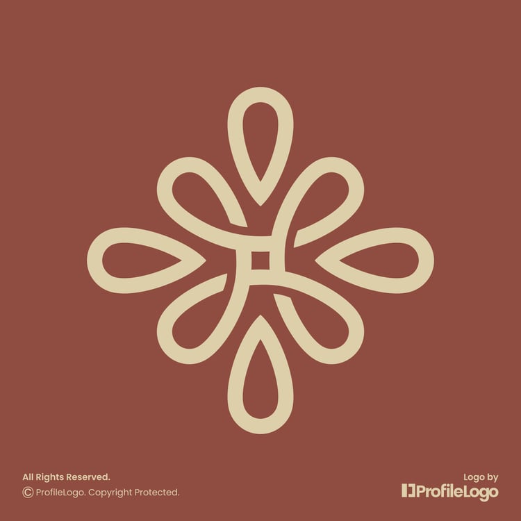 Elegant line blossom flower logo for sale by ProfileLogo with dark brown background