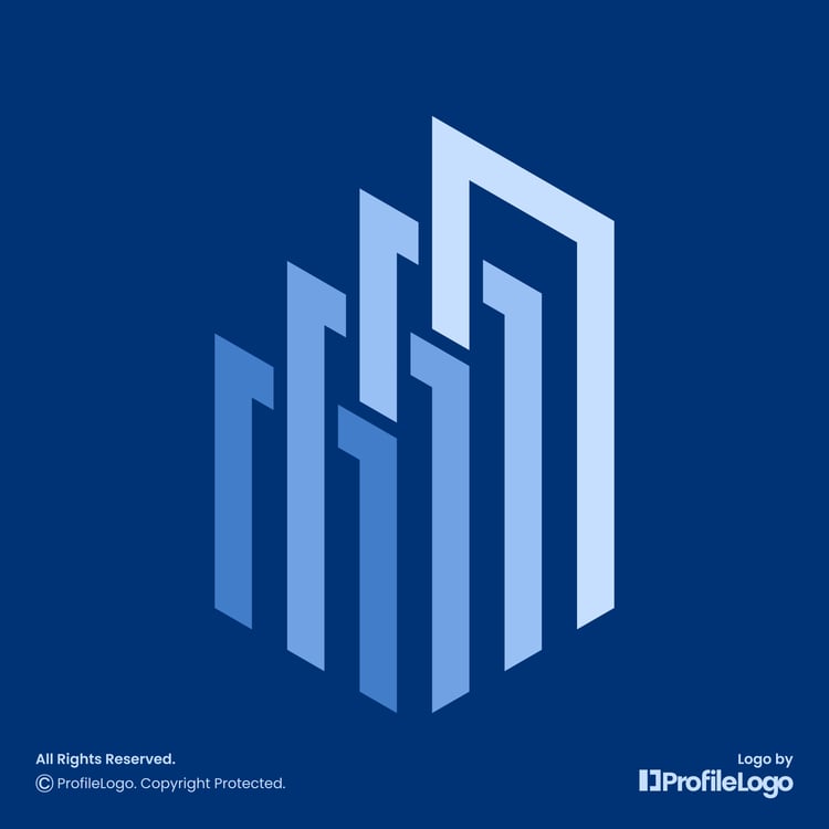 Colorful building marketing chart logo for sale by ProfileLogo with dark blue background