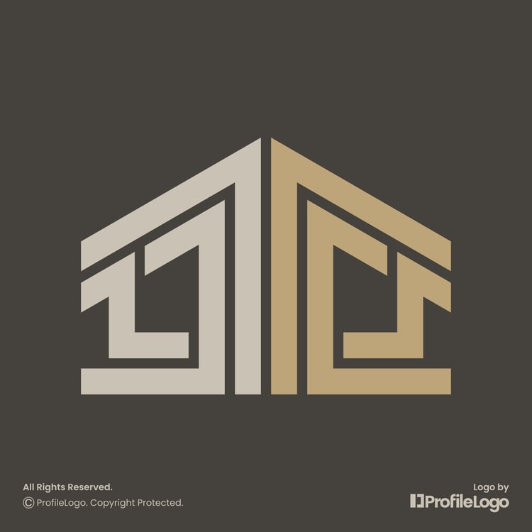 Line building home letter T logo for sale by ProfileLogo with dark brown background