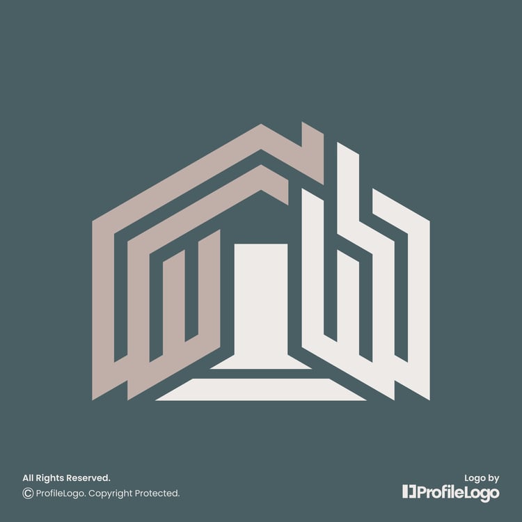 Minimalist structural building home logo for sale by ProfileLogo with pastel teal background