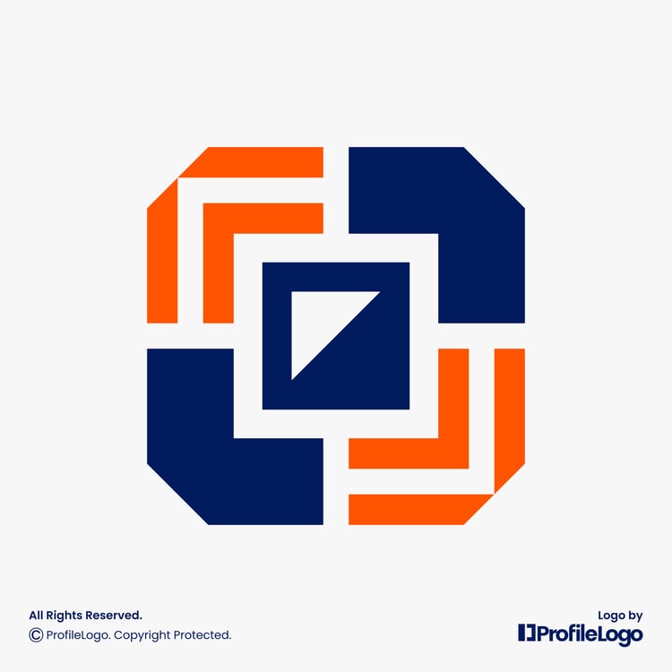 Modern geometric abstract square logo for sale by ProfileLogo with light grey background