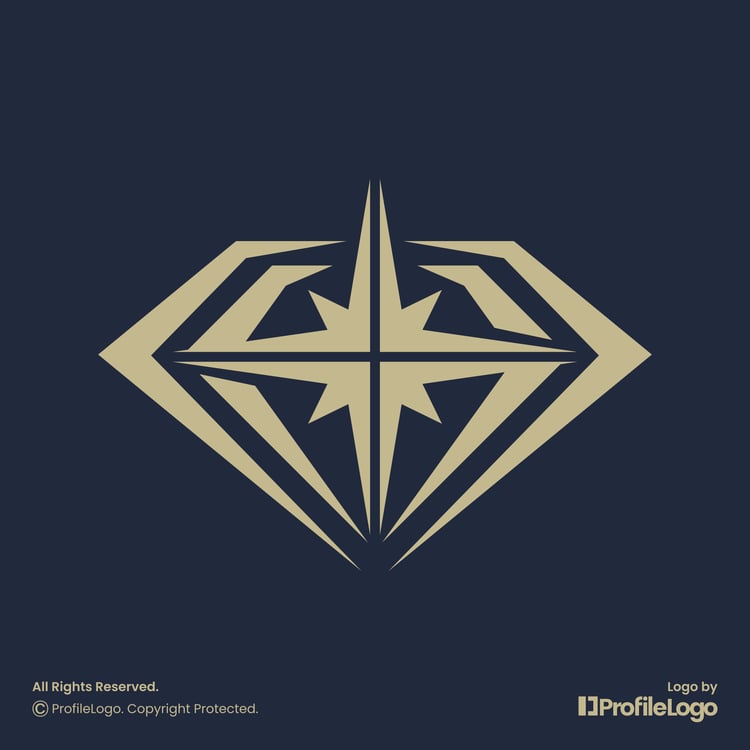 Luxury sparkle compass jewelry diamond logo for sale by ProfileLogo with dark blue background