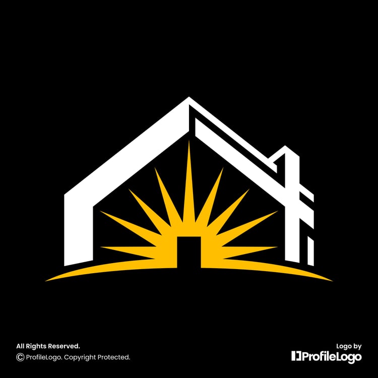 Construction home sun rise logo for sale by ProfileLogo with black background