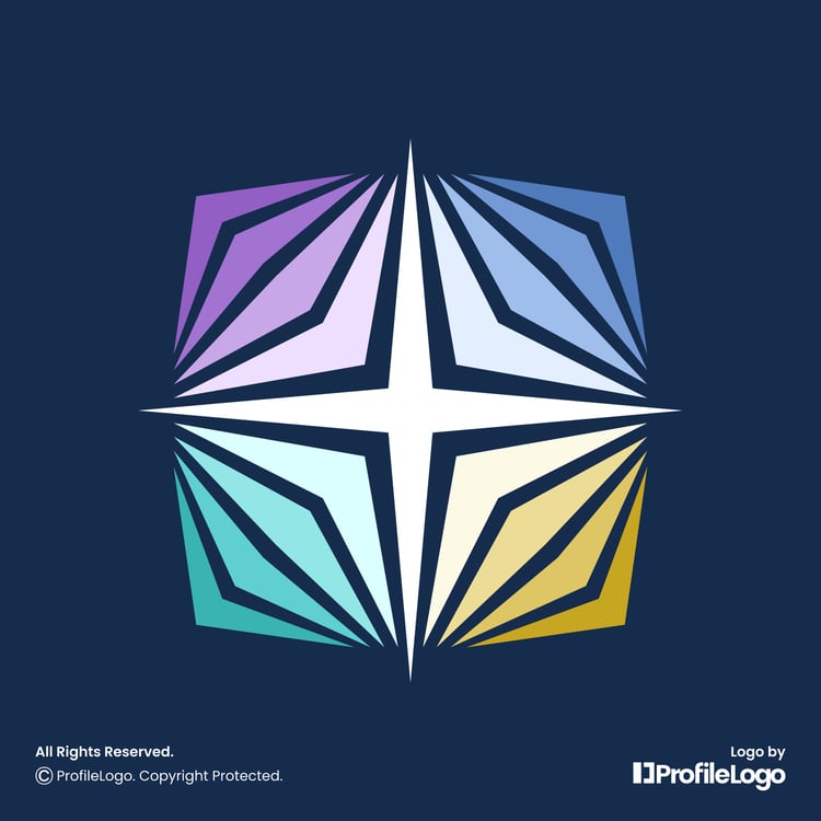 Colorful abstract sparkle star logo for sale by ProfileLogo with dark blue background