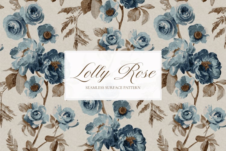 Blue vintage rose seamless pattern design