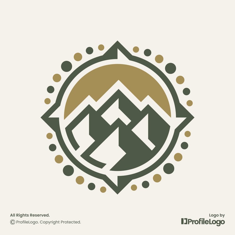 Decorative compass peak mountain logo for sale by light brown background