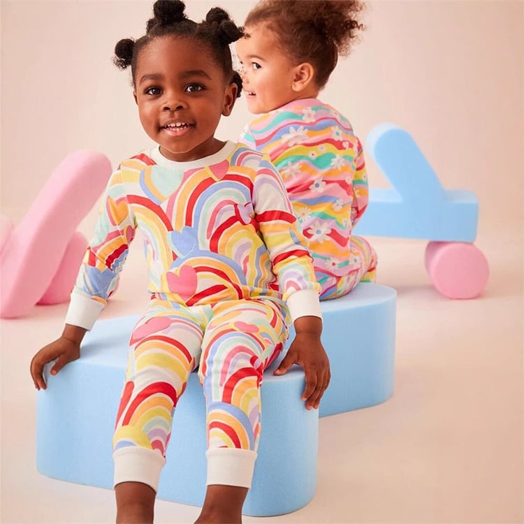 girls soft cotton nightwear rainbow design long sleeves