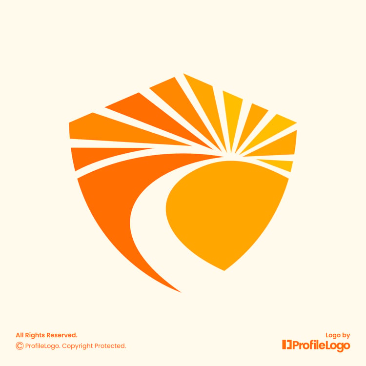 Modern abstract sun rise shield logo for sale by ProfileLogo with light yellow background