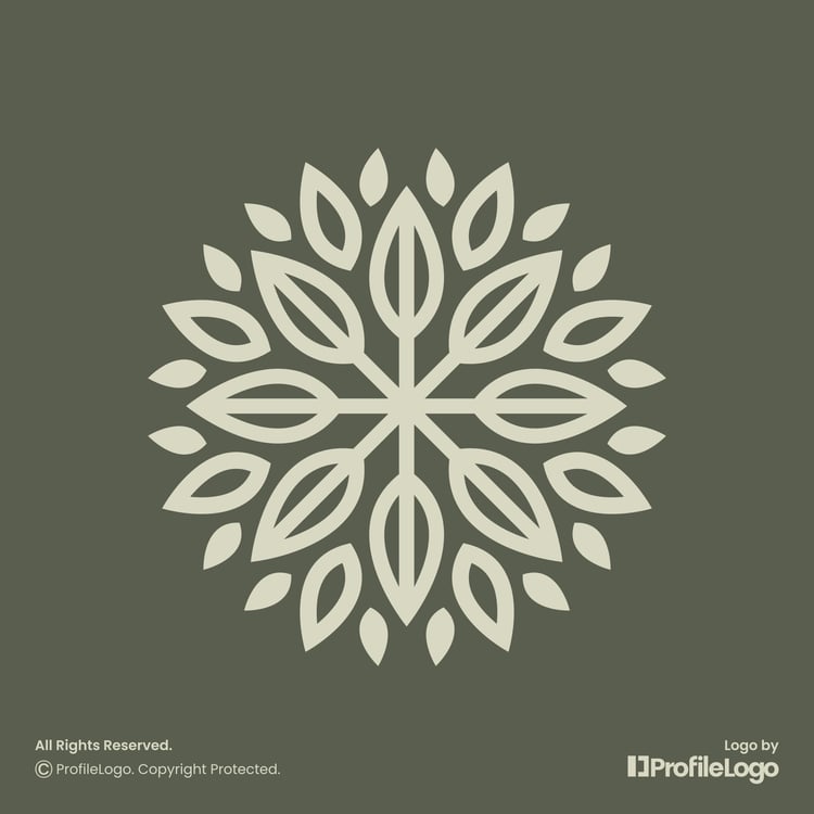 Geometric line organic leaf logo for sale by ProfileLogo with dark green background
