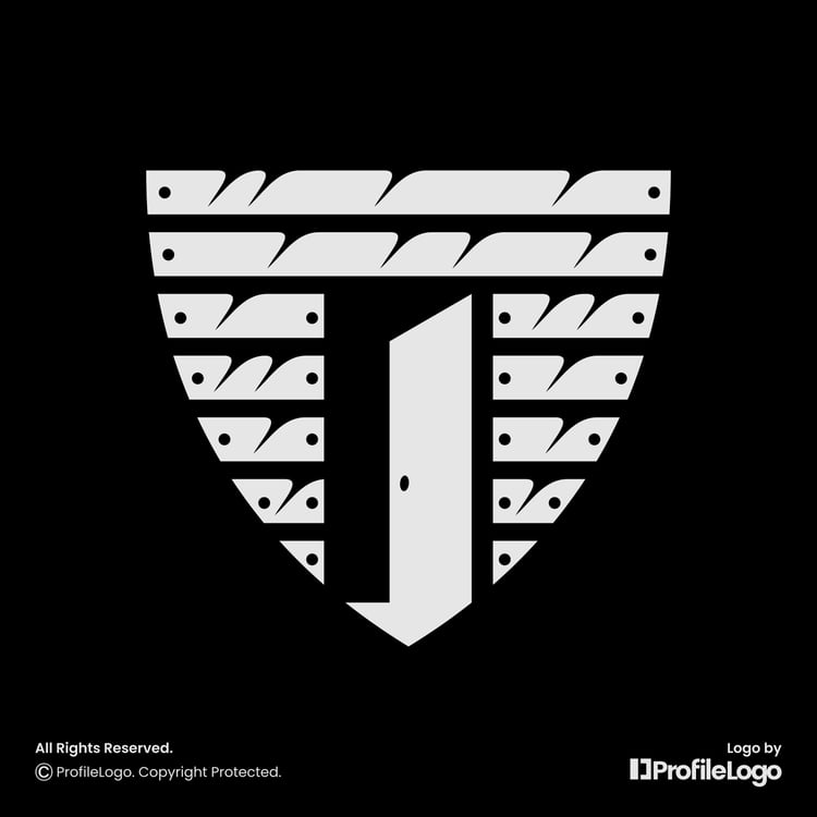Modern security shield door logo for sale by ProfileLogo with black background
