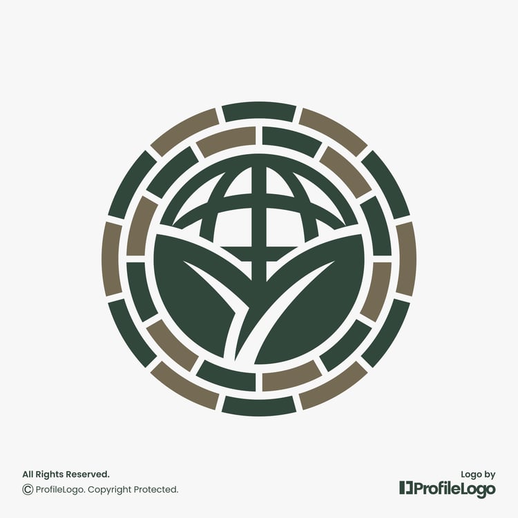 Elegant brick global leaf natural logo for sale by ProfileLogo with light grey background