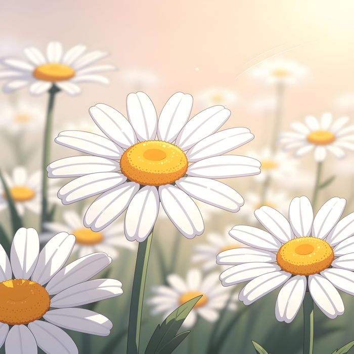 White Daisy flowers, Flower, Garden, Morning, Bloom, Wallpaper, Digital Art - Ai Generated