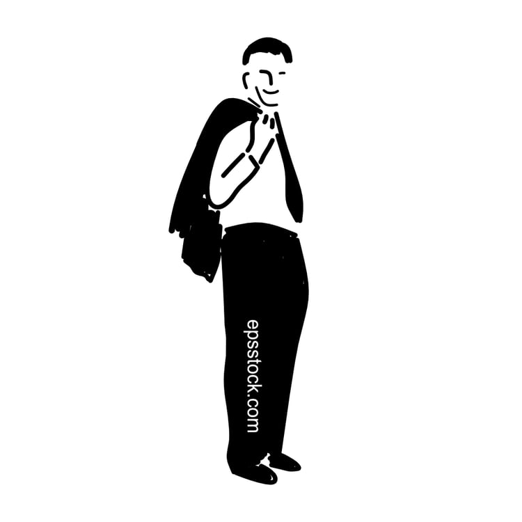 Businessman with suit on shoulder, black vector silhouette