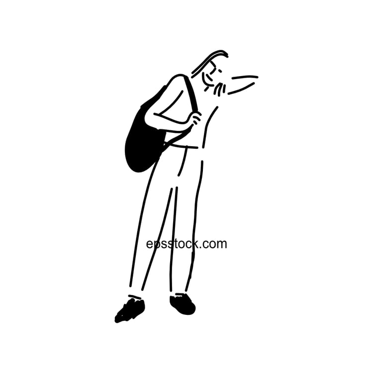 Girl with a backpack, black vector silhouette