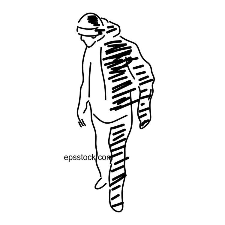 Man looking back, black vector silhouette