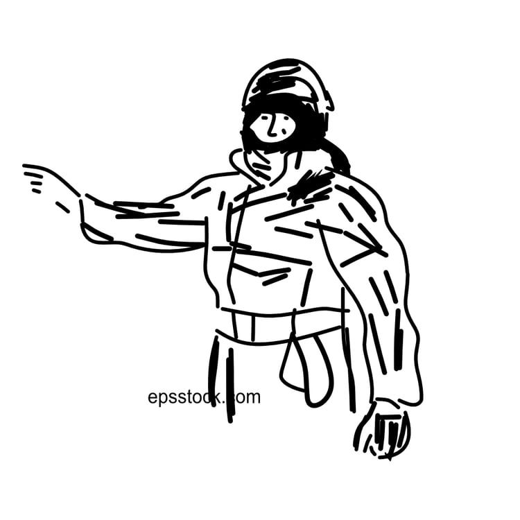 Firefighter after fire, black vector silhouette