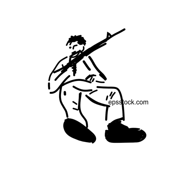 Shootout policeman behind car, black vector silhouette