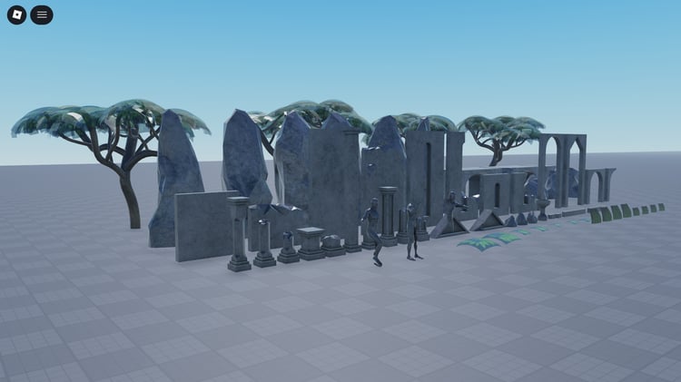 free Roblox temple environment with statues and trees