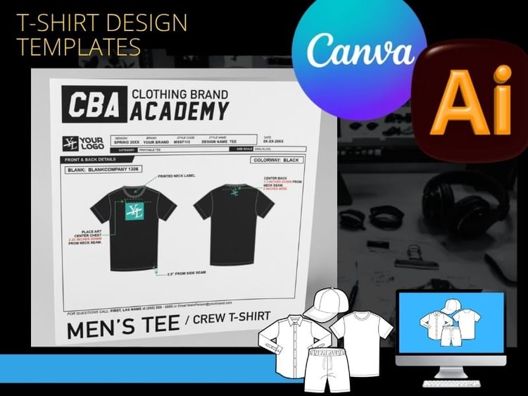 Men's T-Shirt Crew Neck Tech Pack- CBA Clothing Brand Academy