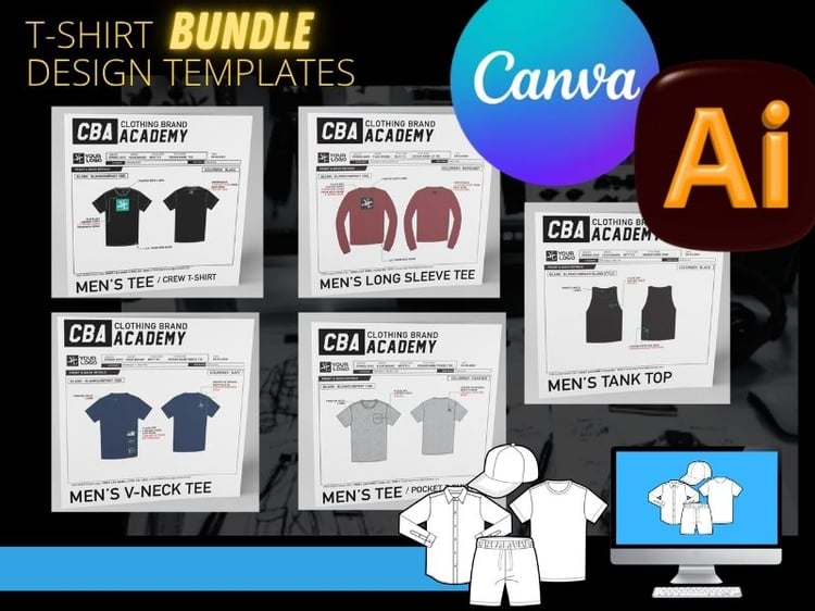 T-Shirt Bundle - All T-Shirt tech packs on CBA Clothing Brand Academy