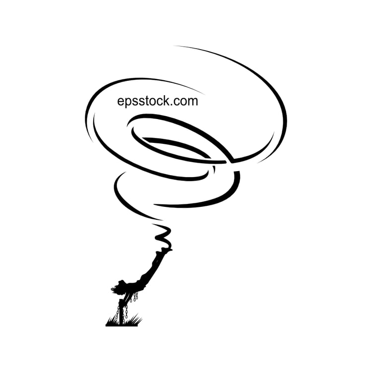 Tornado trying to suck a person, black isolated vector silhouette