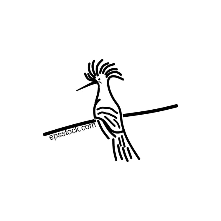 Hoopoe bird symbol, black isolated vector silhouette