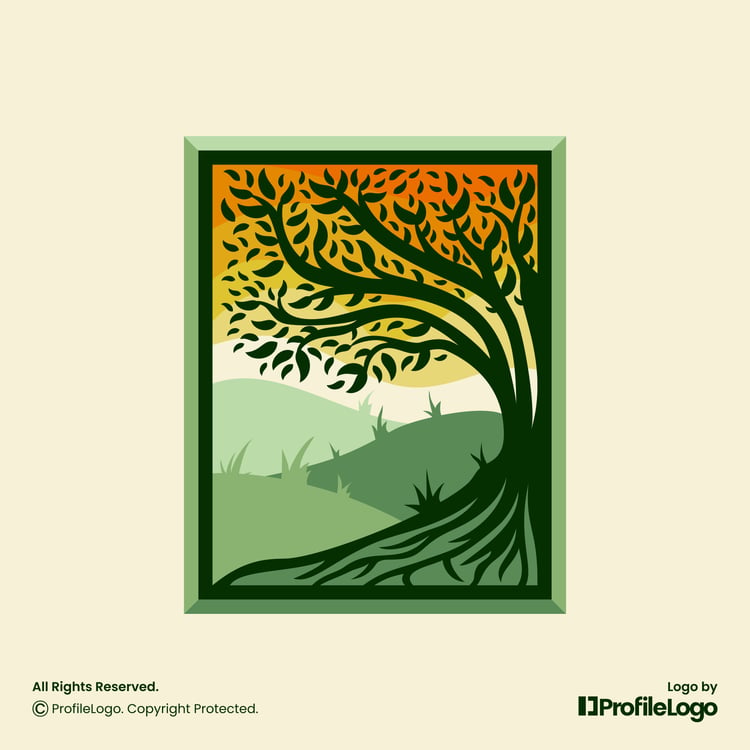 Artistic nature landscape tree logo for sale by ProfileLogo with light yellow background