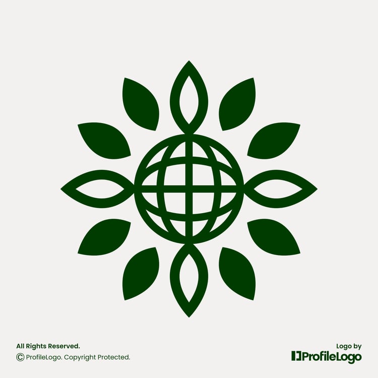 Nature eco leaf globe logo for sale by ProfileLogo with light grey background