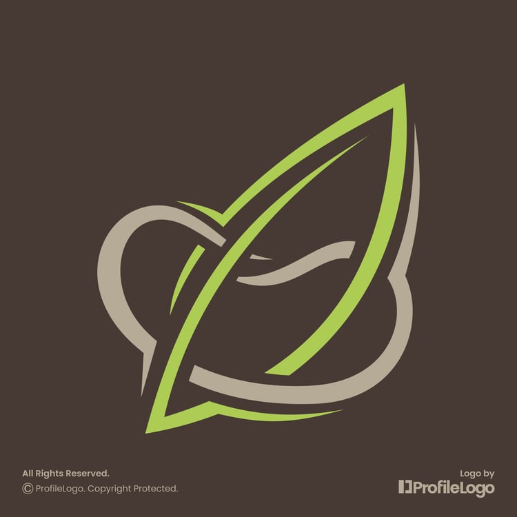 Organic coffee bean leaf logo for sale by ProfileLogo with dark brown background