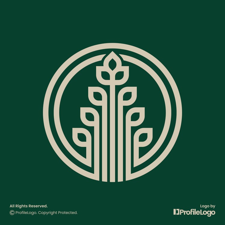 Geometric line flower plant logo for sale by ProfileLogo with dark green background