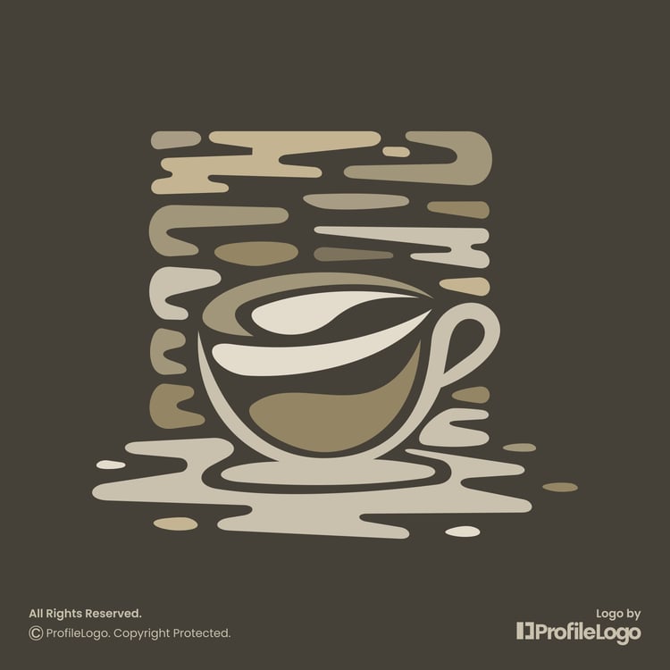 Artistic roaster coffee cup logo for sale by ProfileLogo with dark brown background