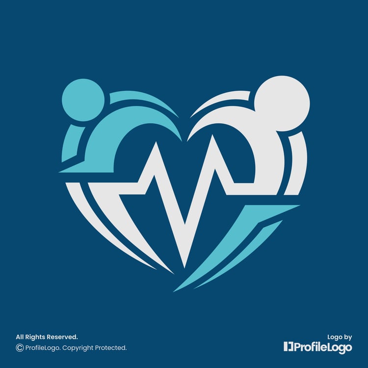 Medical people heart pulse line logo for sale by ProfileLogo with dark blue background