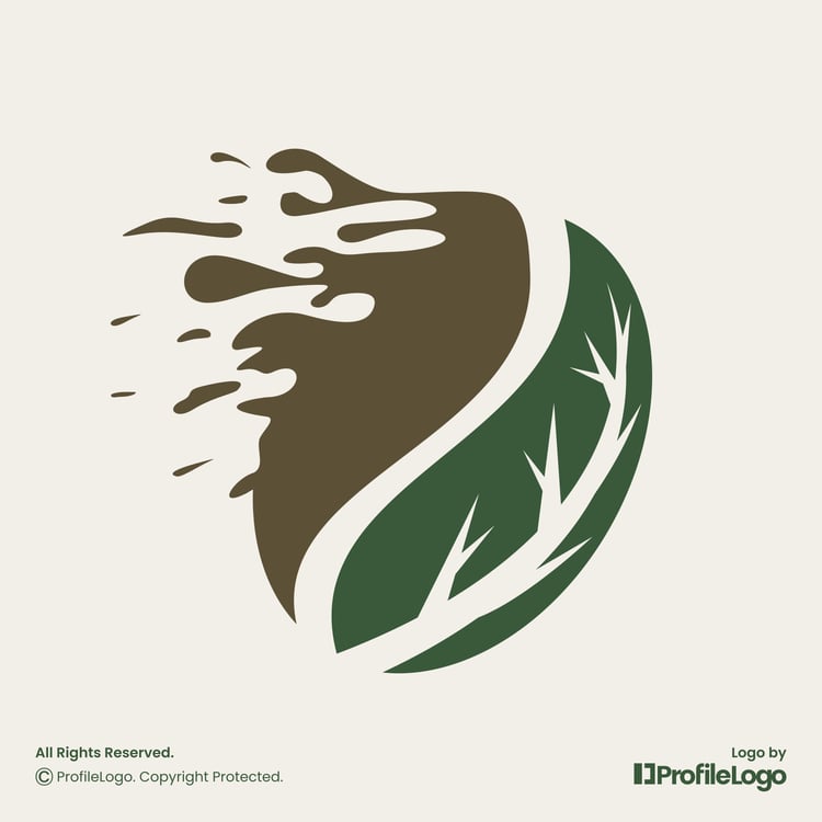 Splash organic leaf coffee bean logo for sale by ProfileLogo with light brown background