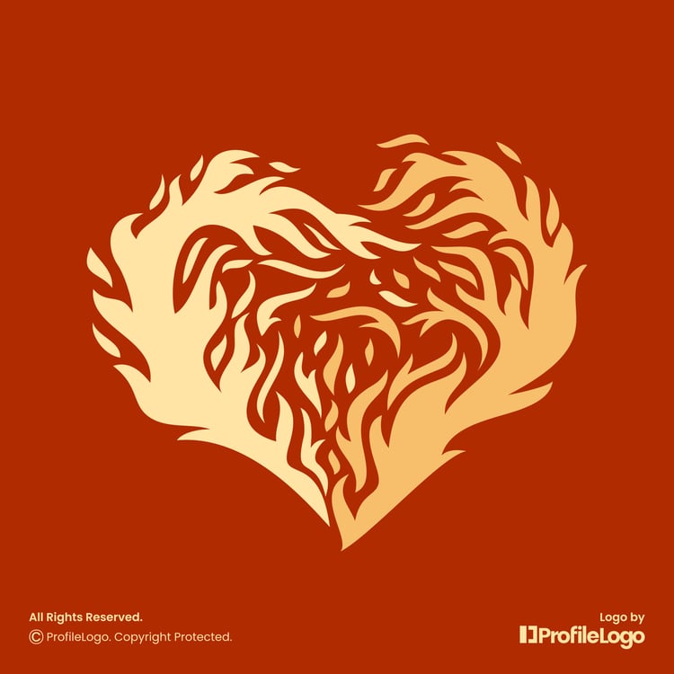 Fire flame heart love logo for sale by ProfileLogo with red background