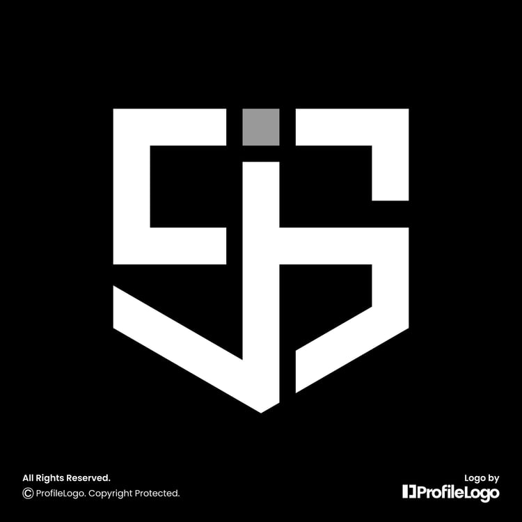 Security shield letter SJ logo or JS logo for sale by ProfileLogo with black background