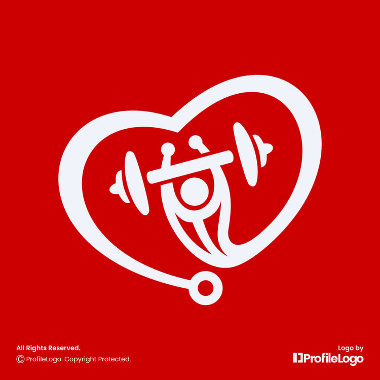 Heart stethoscope barbell person logo for sale by ProfileLogo with red background