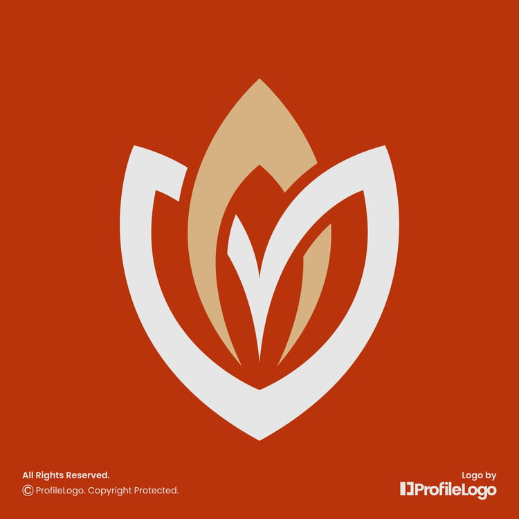 Tulip flower letter V logo for sale by ProfileLogo with red background