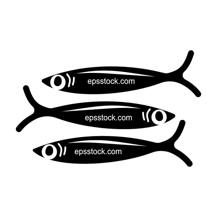 Sardine symbol, black isolated vector silhouette