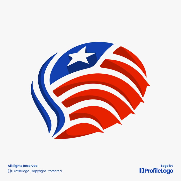 American flag bubble chat logo for sale by ProfileLogo with light grey background