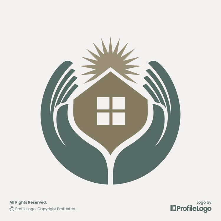 Hand sun rise home care logo for sale by ProfileLogo with light background