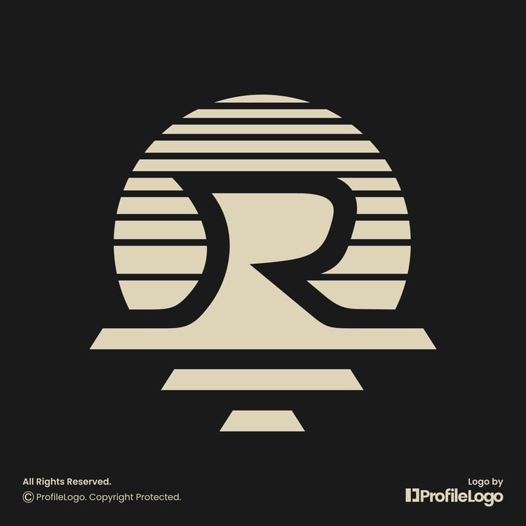 Stripe line sunset letter R logo for sale by ProfileLogo with black background